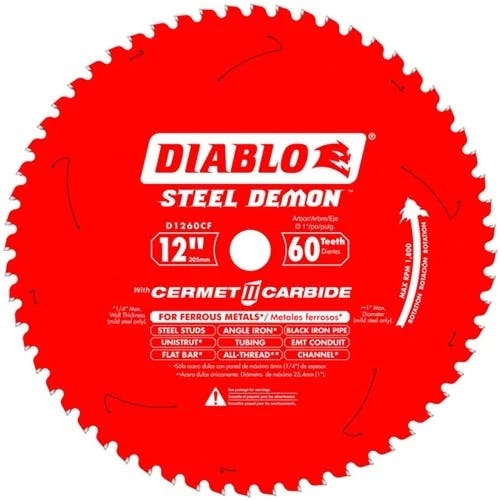 Freud Diablo Blades Freud Diablo 12" 60 Tooth Steel Demon Cermet 2 Carbide Ferrous Metal Cutting Saw Blade D1260CF