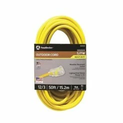 Southwire Tools & Equipment Southwire 50' 12/3 SJTW Outdoor Extension Cord With Lighted End (Yellow) 2588SW0002